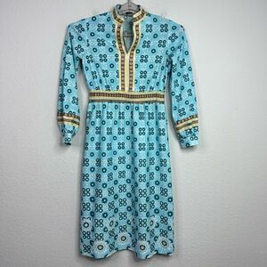 Nancy Greer Dress Womens‎ S Blue Mod Floral Abstract VTG 70s Hippie Boho Peasant